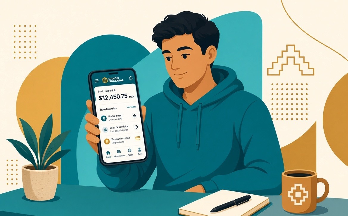 Persona usando banca digital en México